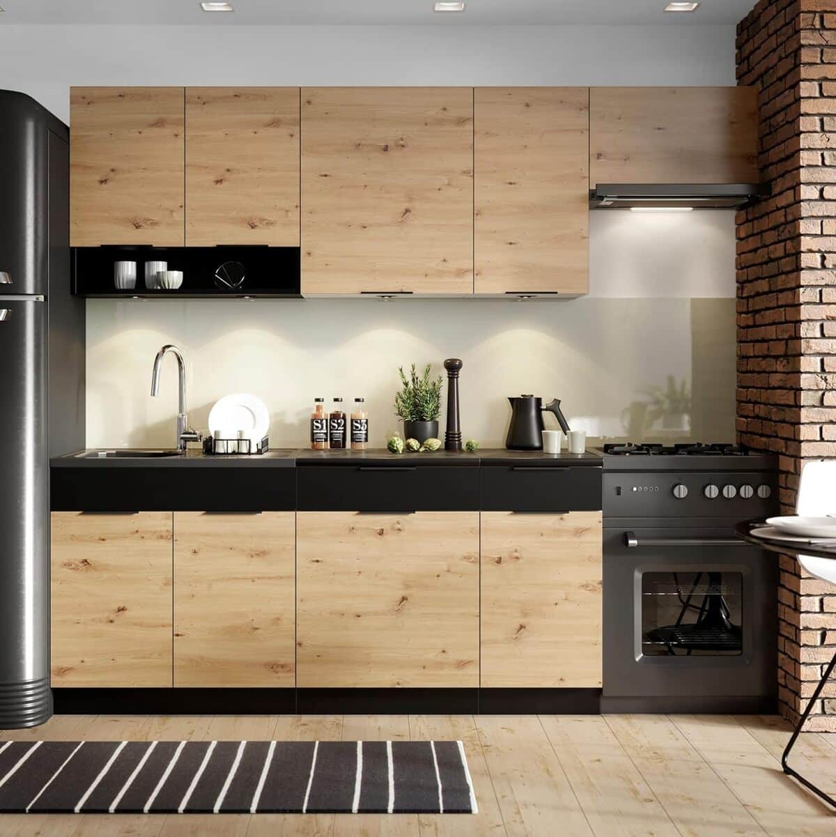 Test de la cuisine complète PEGANE Erika : design chêne/noir