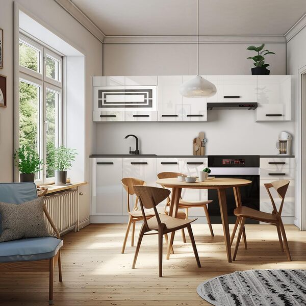 Belini Cuisine Equipee Complete Lily Muebles de Cuisine Complets - 240 cm. Cuisine Complete avec Plan de Travail, Blanc très Brillant