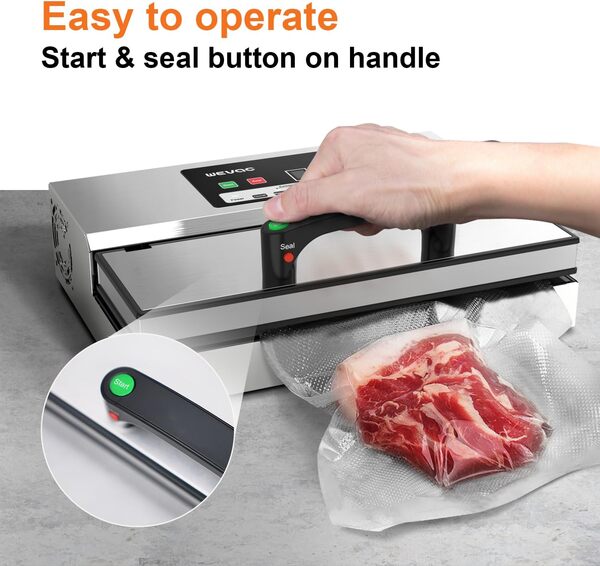 Wevac Machine Sous Vide Alimentaire Professionnelle, Conviennent aux Aliments Secs ou Humides, Mise Sous Vide Réglable en Intensité de Vide, Convient aux Aliments à Texture Souple(Manuel en anglais)