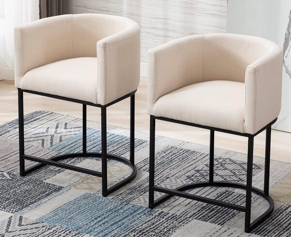 VESCASA Lot de 3 tabourets de bar de hauteur de comptoir de 61 cm de hauteur avec dossier et accoudoirs, coussin de siège rembourré de 11,4 cm de haut, chaises îlot de cuisine modernes avec cadre en