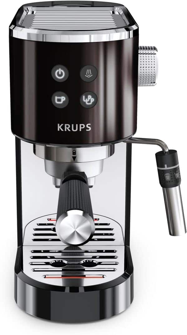 KRUPS Virtuoso+ Machine expresso à pompe, 15 bars, Thermoblock, Acier inoxydable, Buse vapeur, Arrêt automatique, Espresso et cappuccino, Qualité digne d'un barista, Buse vapeur XP444G10