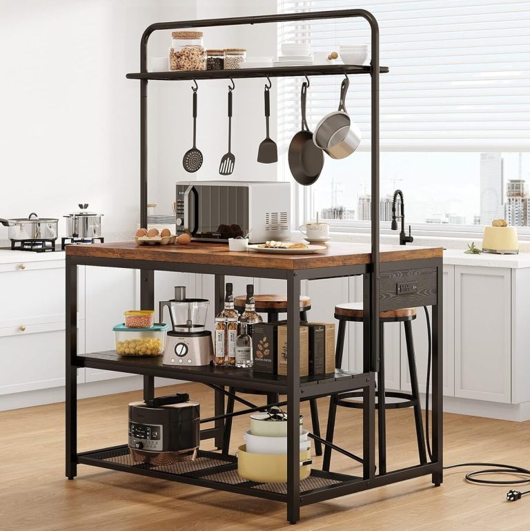 Chariot De Cuisine Avec Roulettes Et Plan De Travail - Îlot Mobile 115x36x90 Cm - Blanc Avec Plateau Bois - Tiroirs Et étagères - 7
