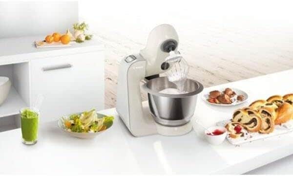 Bosch MUM58L20 Robot pâtissier – Machine puissante 1000 W pour cuisine et pâtisserie – 7 vitesses + turbo – Bol en acier inoxydable 3,9 L – Avec accessoires – Couleur gris minéral/argent [Classe énergétique B]