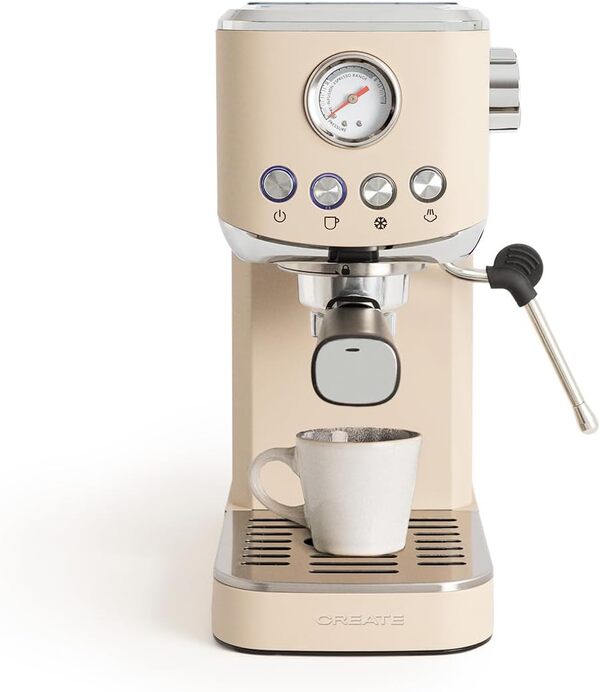 CREATE / THERA CLASSIC COMPACT/Machine à expresso sable / 20 bars, semi-automatique, fonction café froid, double sortie, réservoir de 1,2L, café moulu et dosettes ESE 55 mm, buse vapeur, 1350W