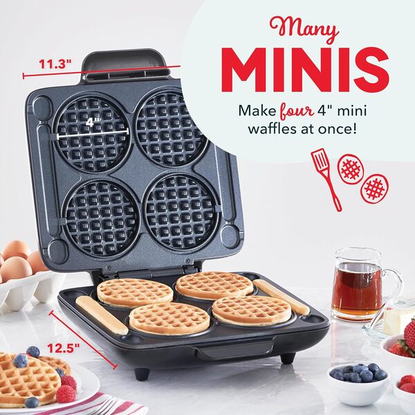 DASH Multi Mini Waffle Maker - Four 4” Waffle Molds, Nonstick Waffle Iron with Quick Heat-Up, Nonstick Surface - Perfect Mini Waffle Maker for Kids and Families, Just Add Batter