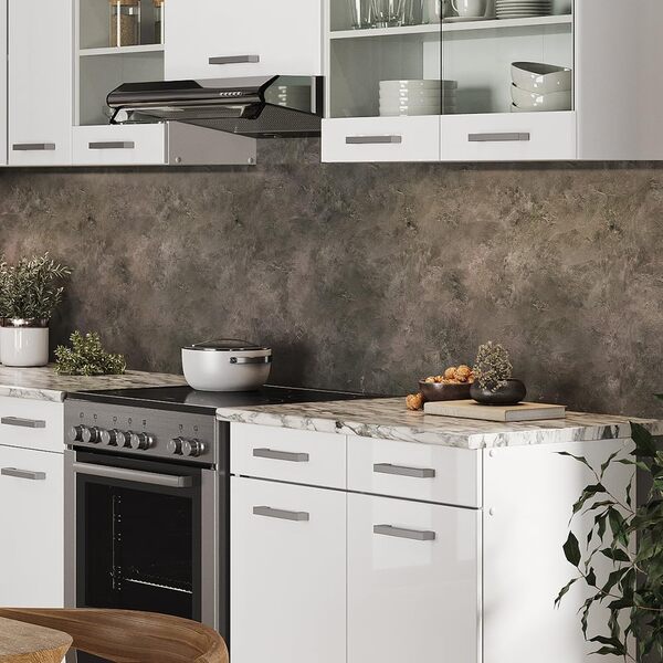 Vicco Cuisine en Angle Rick, Blanc Haute Brillance, 167 x 267 cm, PT Marbre