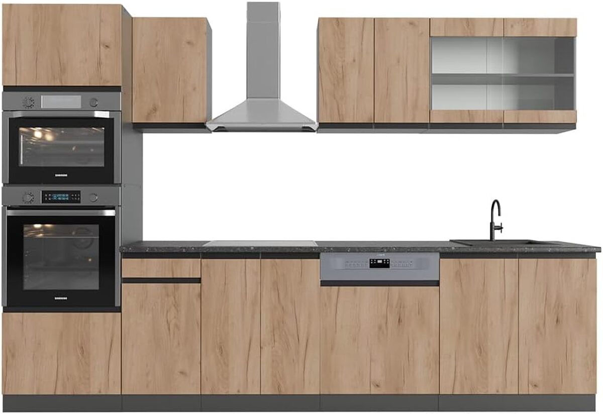 Cuisine R-Line, 140 cm , PT Chêne, Rouge/Anthracite, Vicco - Maison