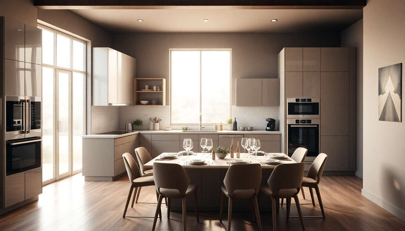 Convivialité au cœur de la cuisine en u Convivialité au cœur de la cuisine en u