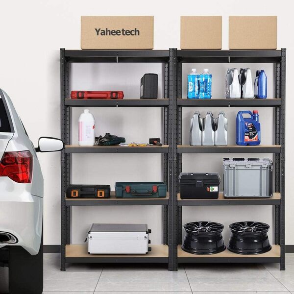 Yaheetech 180 x 90 x 60 cm Étagères Charge Lourde Clipsable Résistant Capacité 875 kg Meuble de Rangement Garage Cuisine Chambre Noir 180 x 450 x 60 cm