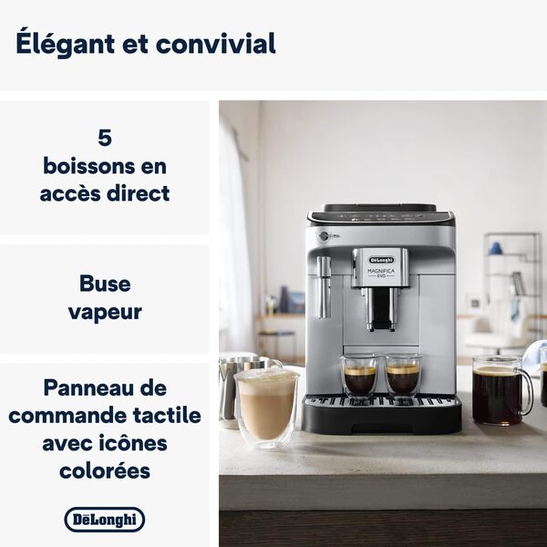 De'Longhi Magnifica Evo Machine a Café Grain ECAM292.33.SB, Machine Expresso et Cappucino, Argent [Exclusif Amazon], Cafè