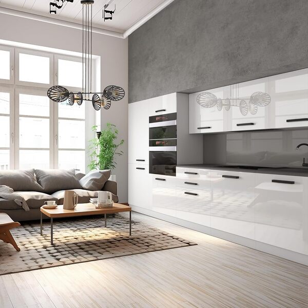 Belini Cuisine Equipee Complete Grace Muebles de Cuisine Complets - 300 cm. Cuisine Complete avec Plan de Travail, Blanc très Brillant