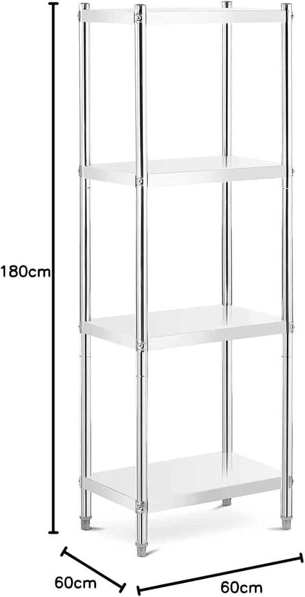 Royal Catering RCER-6040 Étagère En Inox À Poser De Cuisine Professionnelle 4 Niveaux (Dimensions : 60 x 40 x 180 cm, Nombre de tablettes : 4, Capacité de 200 kg)