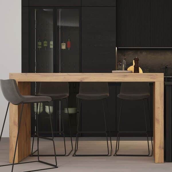 MOBILI FIVER, Table Haute Evolution 180x60, Bois Rustique, Table Haute de Cuisine pour 6 Personnes, Made in Italy
