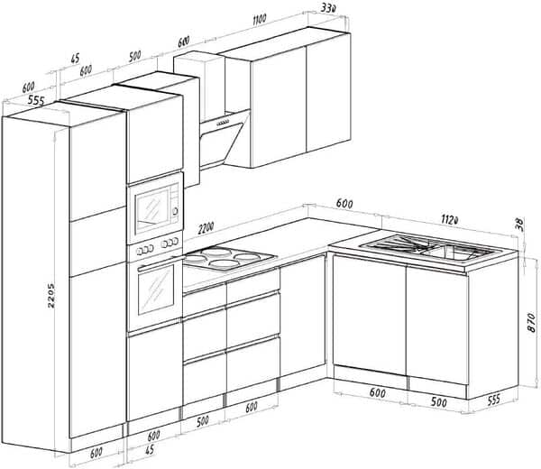 Respekta Lorena Kitchenette en bois Gris 345 cm [Classe énergétique F]