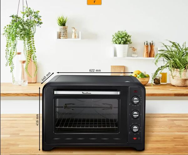 Moulinex Four à convection électrique, 60 L, 2200 W, Thermostat jusqu'à 240 degrés, 7 modes de cuisson, Pain, Pizza, Tartes, Pâtisseries, Optimo, Noir YY2917FB