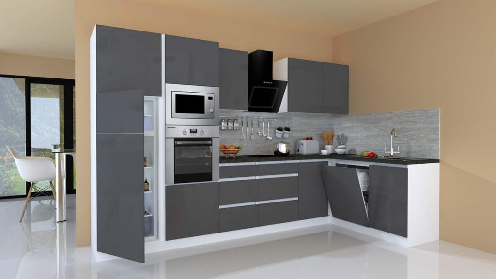 Test de la cuisine Respekta L-forme 345x172 cm blanc gris