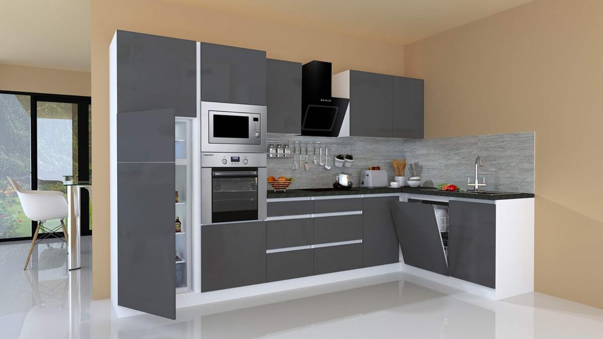 Test de la cuisine Respekta L-forme 345x172 cm blanc gris
