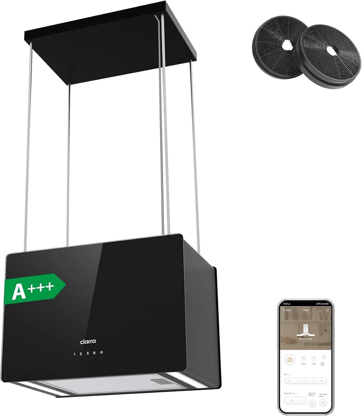 Test de la hotte îlot Ciarra CBCB4850 : performances A+++ et connectivité WiFi