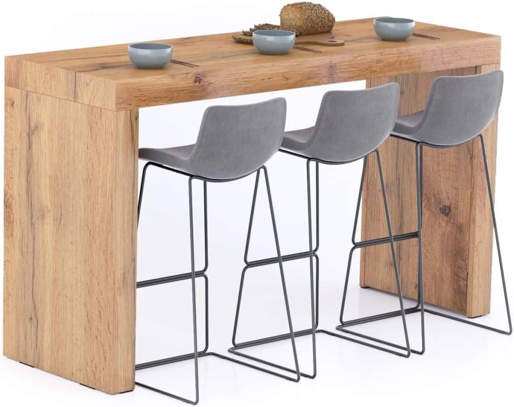 Test de la table haute Mobili Fiver Evolution en bois rustique