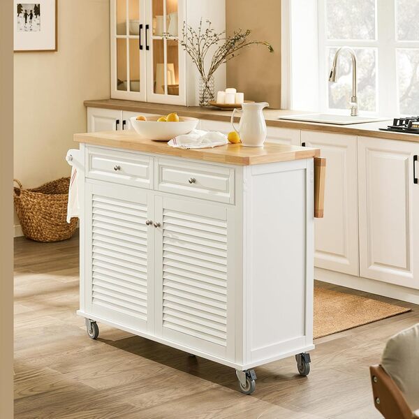 SoBuy Desserte sur roulettes Meuble de Cuisine de Service Roulant avec Plans de Travail Rabattable - Grande Armoire de Rangement 115x46/71x94 cm, FKW84-II-WN