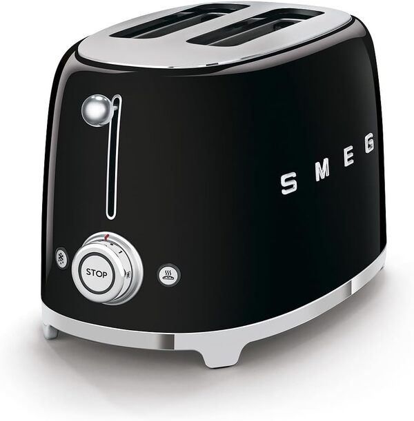 Smeg, Grille-pain 2 Tranches TSF01BLEU, 2 Fentes 36 mm, 6 Niveaux de Brunissage, Fonction Chauffage, Décongélation et Bagel, Éjection Automatique du Pain, Ramasse Miettes, 950 W, Noir