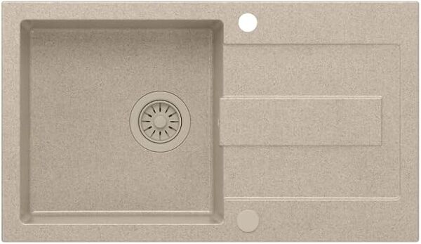 QUADRON Evier Beige - Taille 78 x 45 x 18,5 cm - Granit Evier Simple de Cuisine - Avec Siphon Manuel et Égouttoir - 1 Bassin Évier à Encastrer