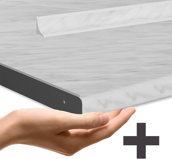 Vicco Cuisine en Angle R-Line, Bleu-Gris/Blanc, 237 x 247 cm, PT Marbre