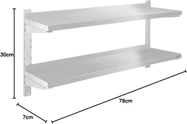 Royal Catering Étagère Murale Rangement Cuisine 2 Plateaux RCWR-120.2 (120 cm de Long, éléments pour Montage Mural, Design Moderne, INOX)