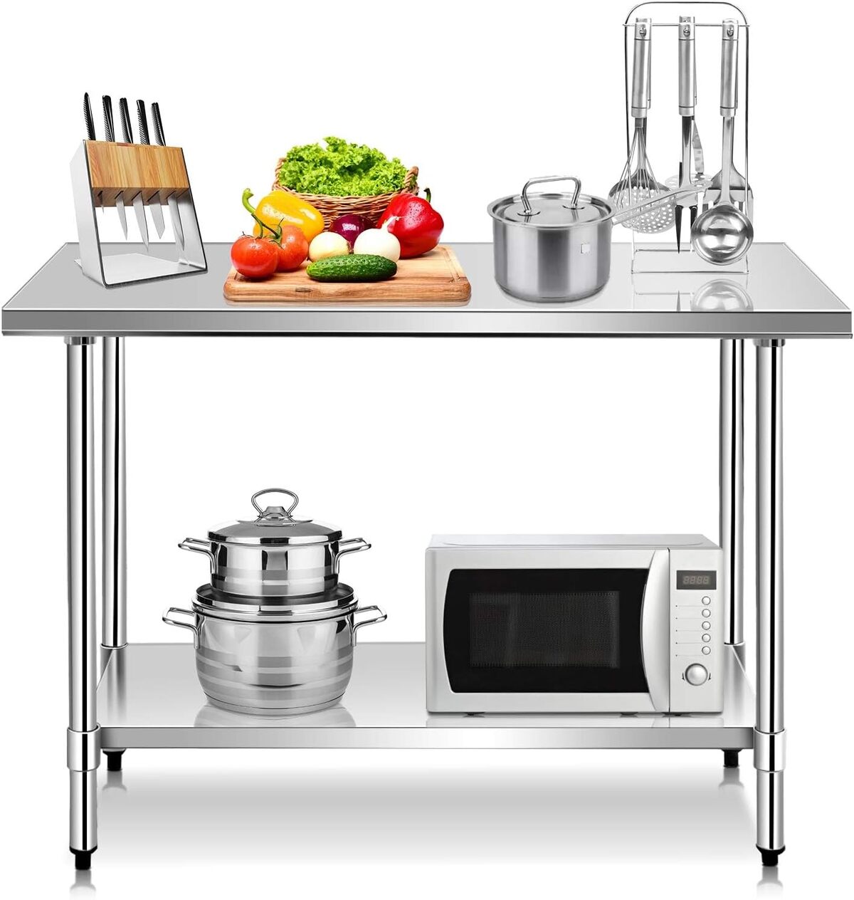 Test de la table de travail cuisine en acier inoxydable COSTWAY