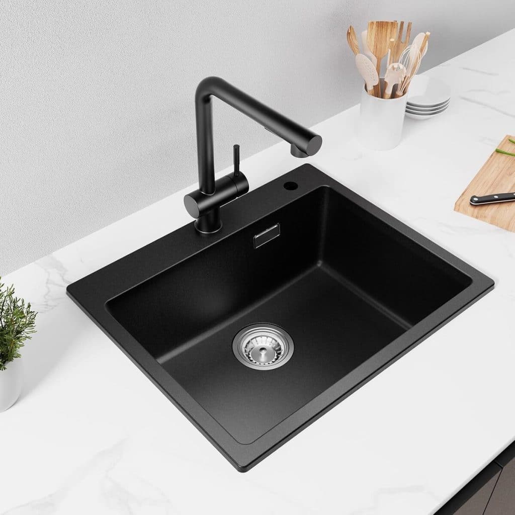 Test de l'évier Cecipa 55x45cm en granit noir