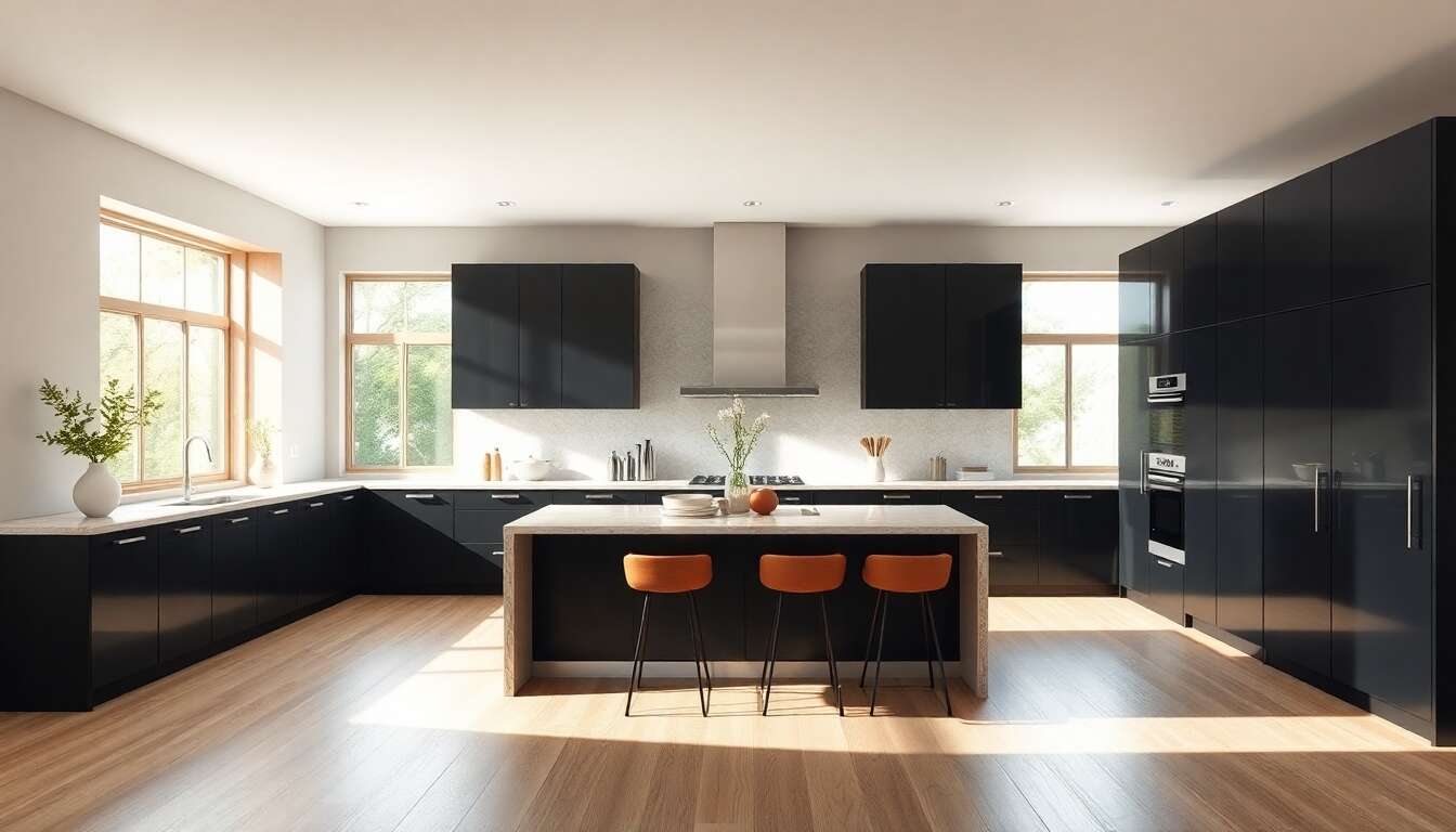 Cuisine moderne : duo noir et bois gagnant