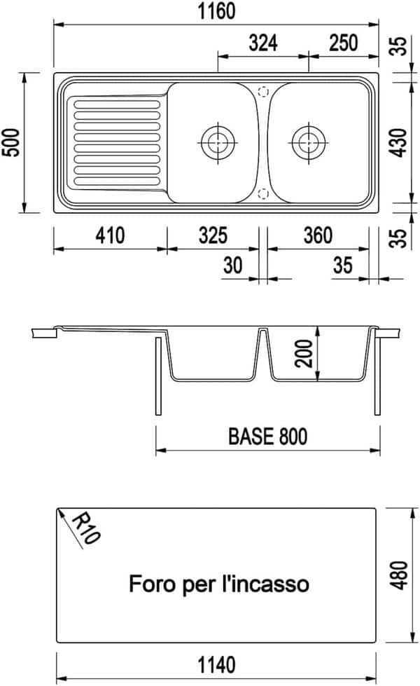 Plados Évier en quartz de cuisine encastré HR1162 deux bacs plus égouttoir - Terre de France