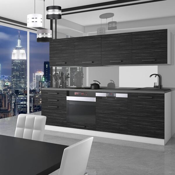 Belini Cuisine Équipée Alice - Meubles de Cuisine 240 cm avec Plan de Travail, Ébène Royal