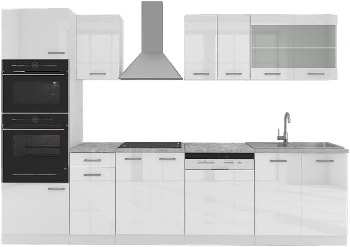 Cuisine Intégrée Vicco R-Line 200 Cm - Gris élégant Haute Brillance - Neuve