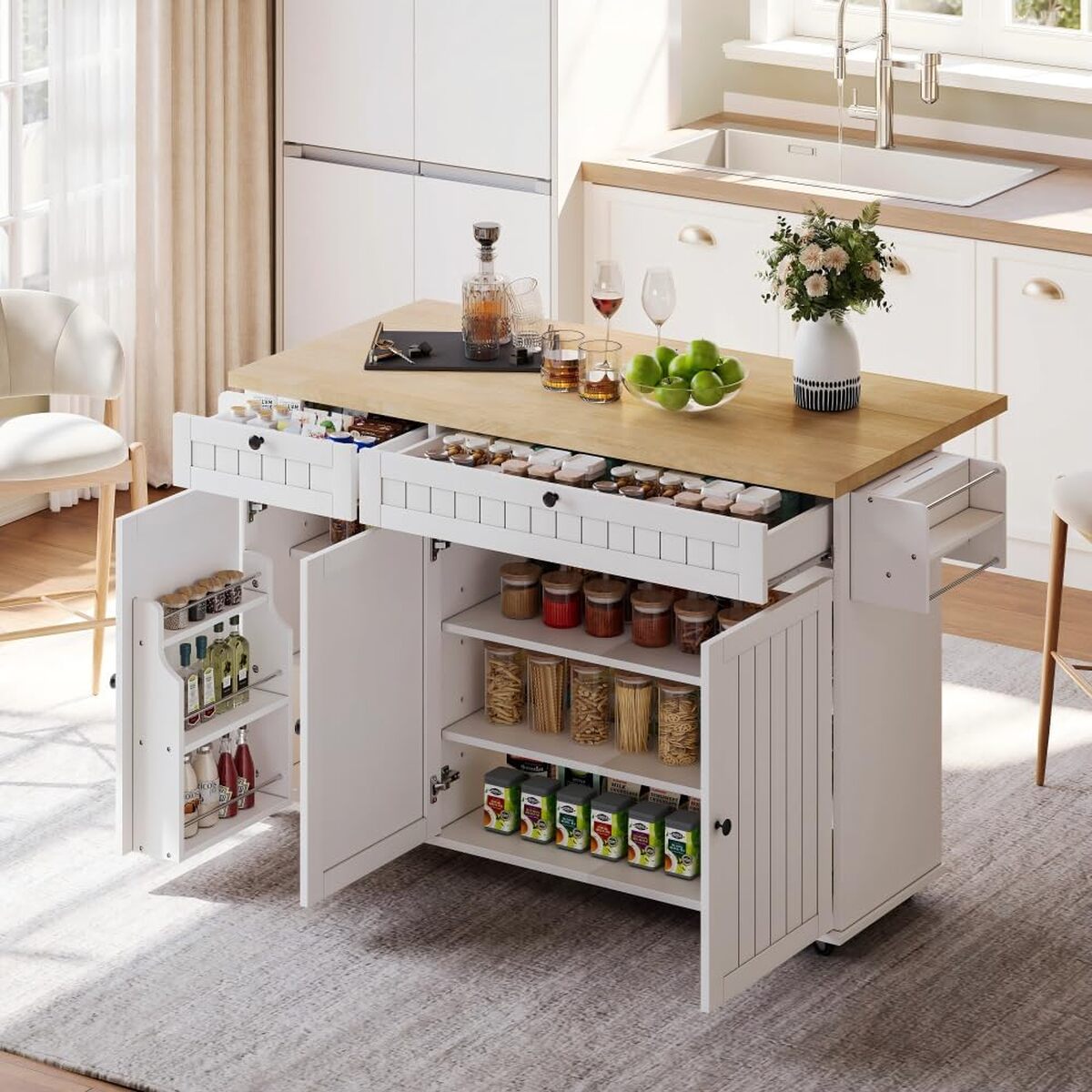 Test : îlot de cuisine Vepssder avec plan rabattable et 6 roulettes