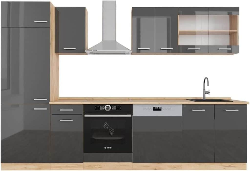 Test Vicco R-Line : cuisine design brillante anthracite 300 cm