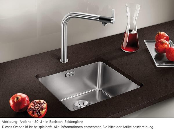 Blanco 522963 | Évier de cuisine en acier inoxydable ANDANO 450-U | Couleur/Finition : acier poli 450 mm Largeur du bassin