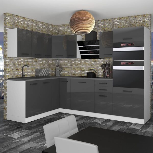 Melanie Muebles Complet L-Forme Cuisine Belini Cuisine Sans Plan de Travail, Argent Très Brillant