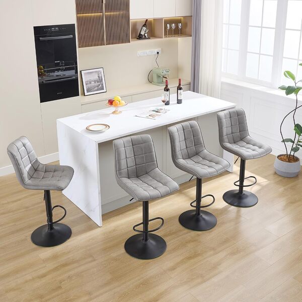 Lot de 4 tabourets de bar pivotants, modernes et réglables, pour îlot de cuisine, tabourets de bar de cuisine avec dossier, hauteur de comptoir 61 à 83,8 cm (gris, 4 pièces)