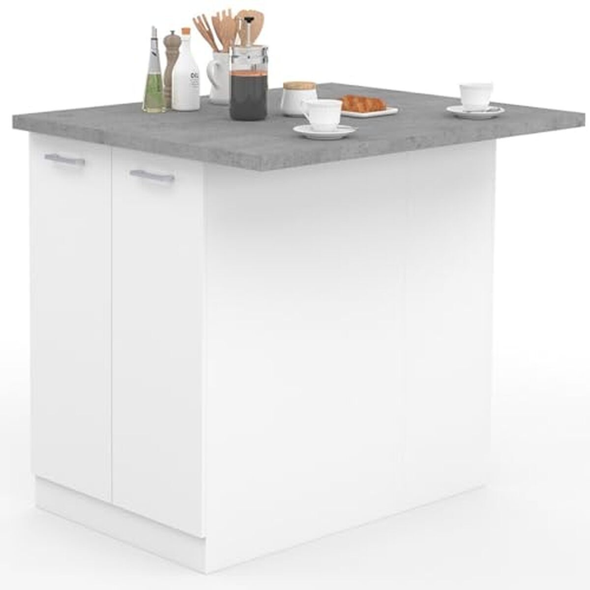 Test de l'îlot central IVO 120 cm blanc effet béton IDMarket