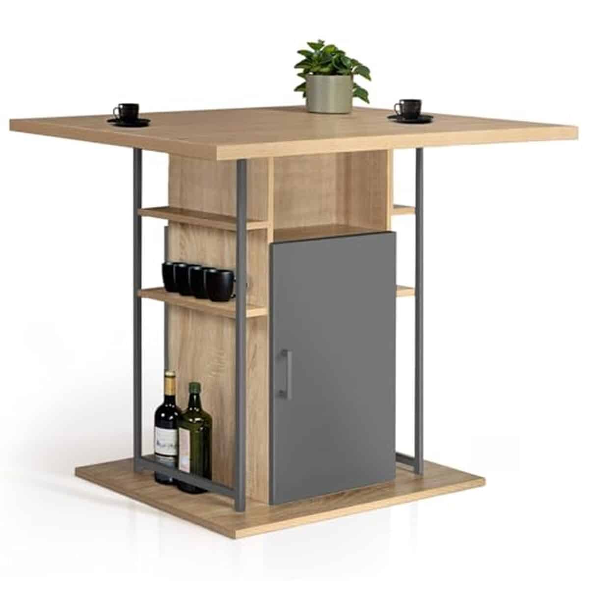 Test : îlot central UGO 110 cm bois gris et imitation hêtre avec rangements