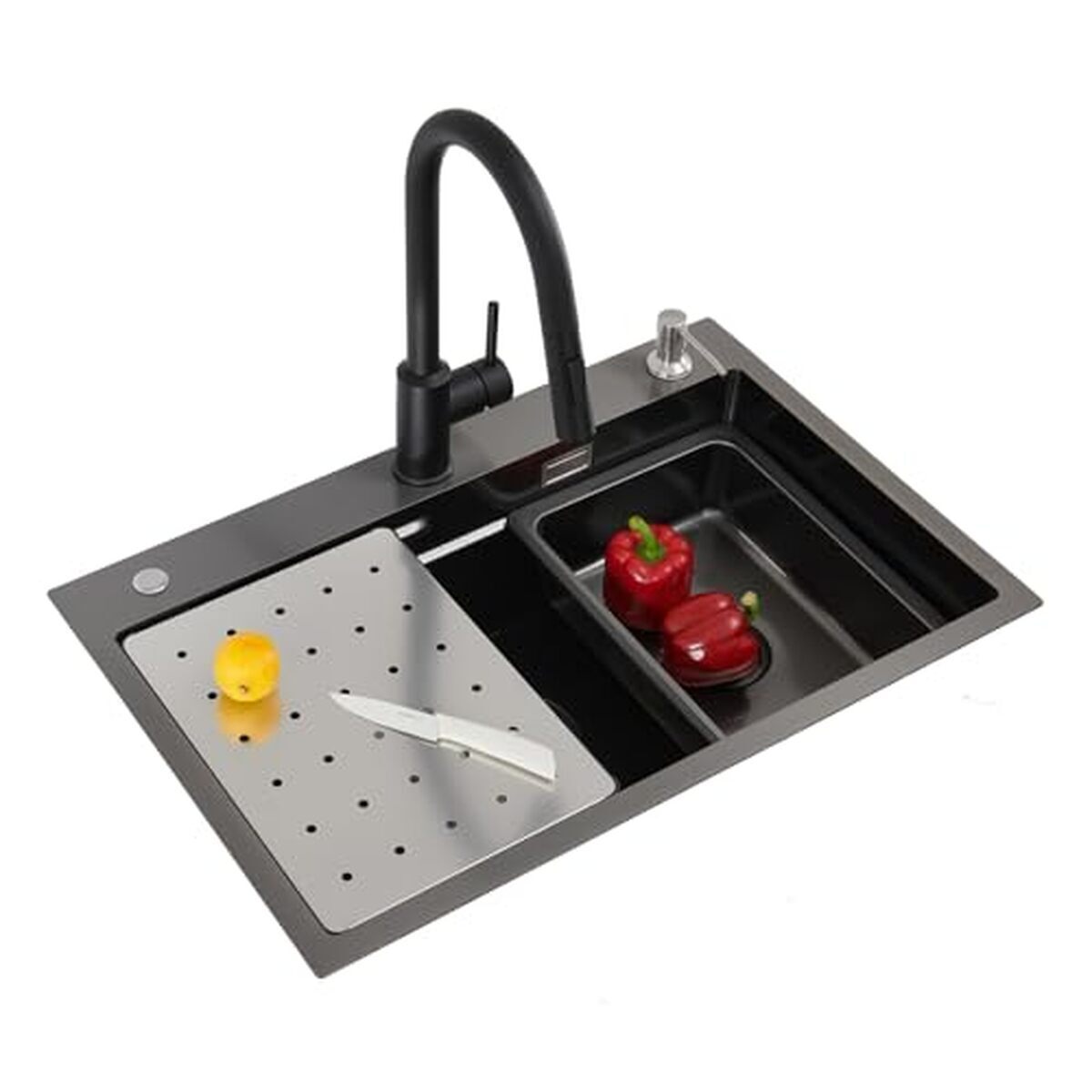 Test de l'évier Cecipa noir 1 bac avec robinet extensible