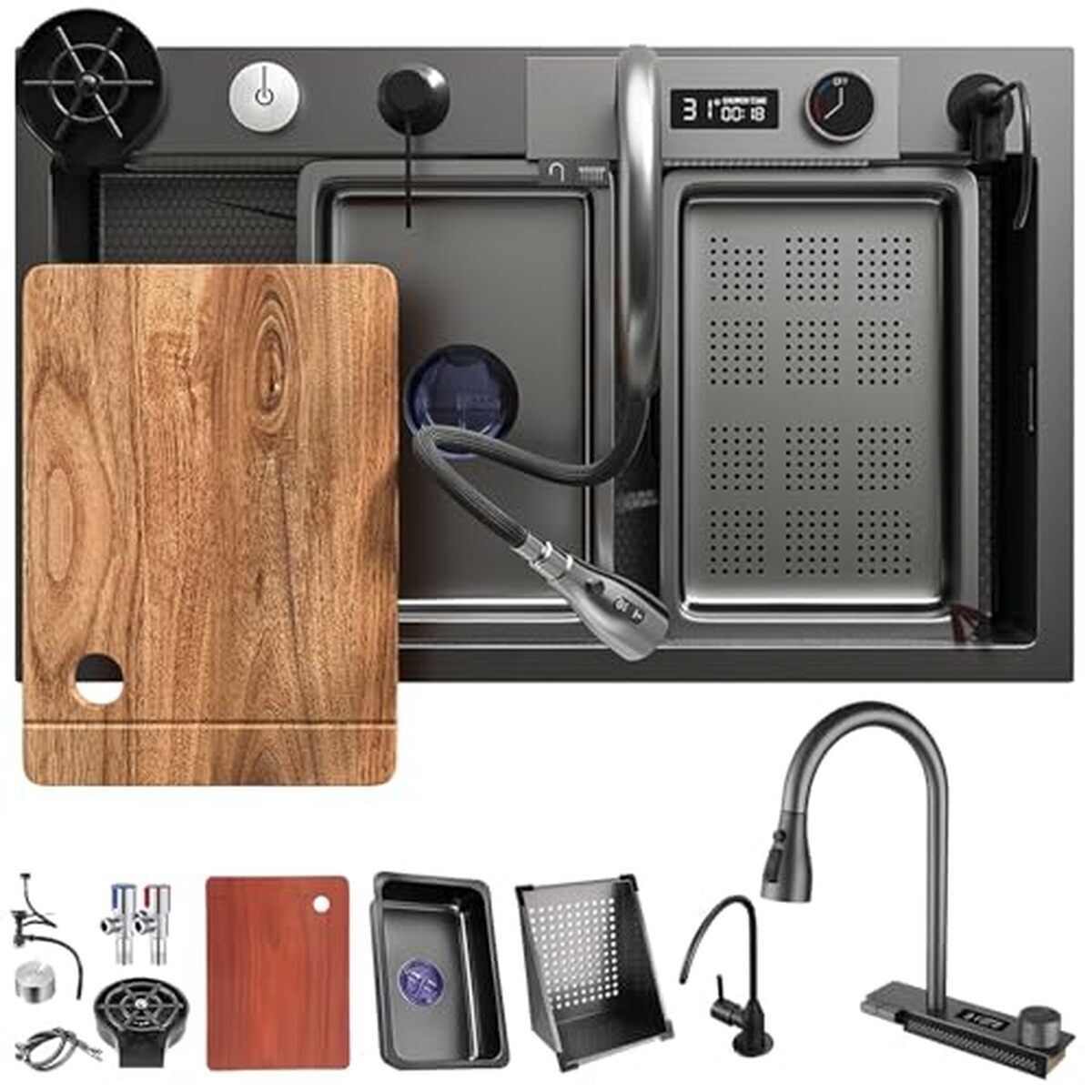 Test : évier DSMRLEOP noir en acier inoxydable, multifonction 85x50 cm