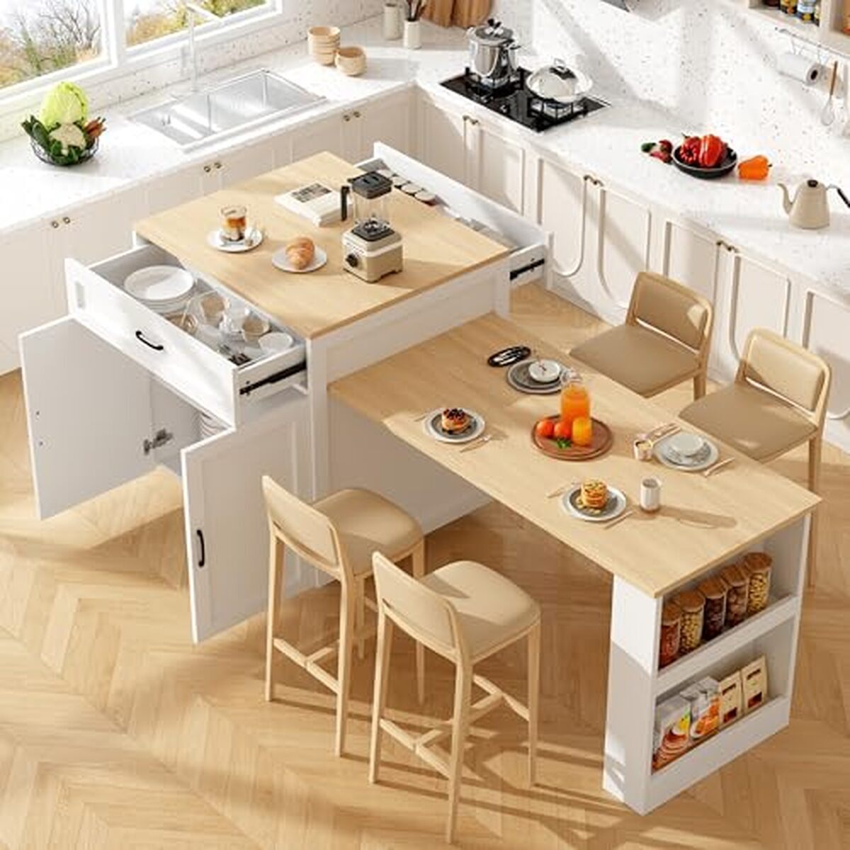 Test : table de bar extensible Zepneiy avec rangement et étagères latérales