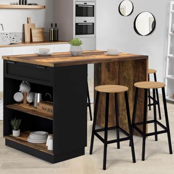 Découvrez le test complet de l'ilot central VITO 130 cm de IDMarket : un design contemporain mêlant bois foncé et finition noire pour sublimer votre cuisine.