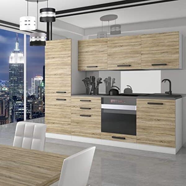 Découvrez notre test complet de la cuisine Sandy Muebles Belini 240 cm en chêne sonoma : qualité, prix et performances pour votre cuisine