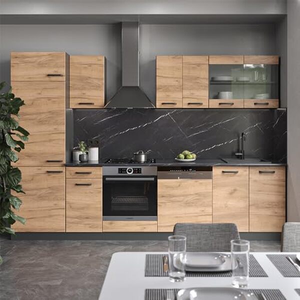 Découvrez notre test détaillé de la cuisine Vicco R-Line 300 cm en chêne doré/anthracite : qualité, design et performance analysés pour vous. 
