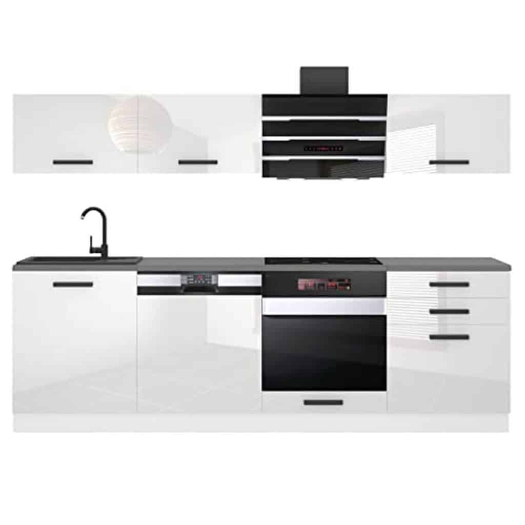 Test cuisine équipée Belini Linda 240 cm : élégance en blanc brillant