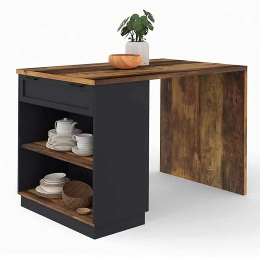 Test de l'ilot central VITO 130 cm noir et bois foncé de IDMarket