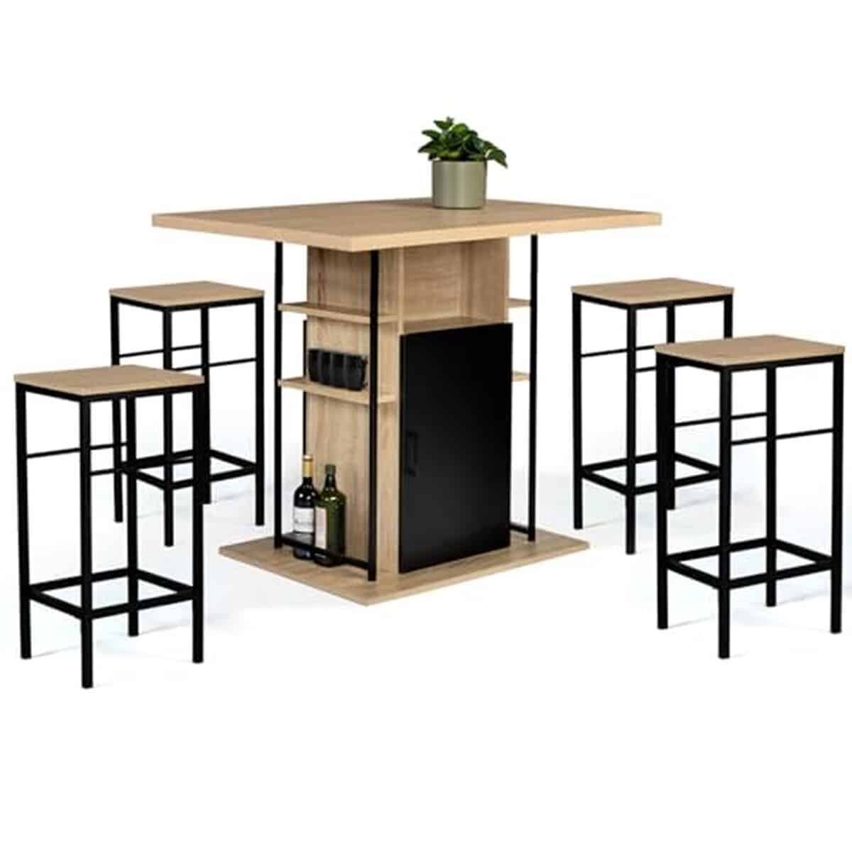 Test : iDMarket ensemble ilot central noir et hêtre avec tabourets design